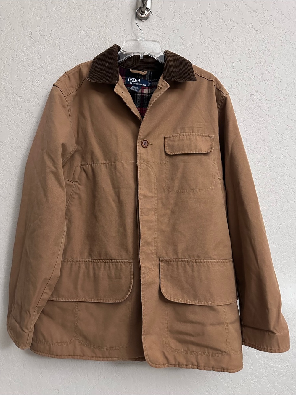 Polo Ralph Lauren Corduroy Collar Utility Jacket Men’s Medium Khaki Plaid Lined